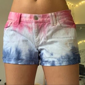 Custom tie dye red white and blue shorts